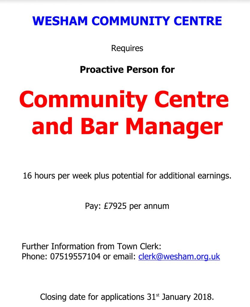 Job Opportunity: New Community Centre and Bar Manager wanted